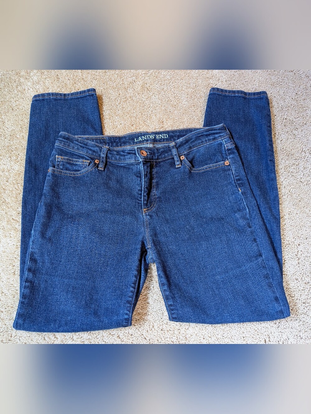Lands' End Women's Straight Leg Dark Blue Jeans Fit 1 in Size 8